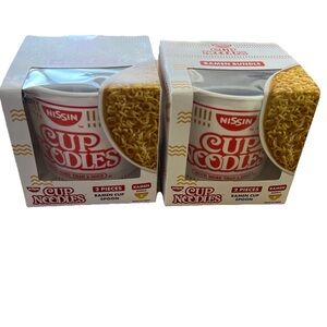 New Nissin Top Ramen Cup Noodles Plastic Party Bowls Set 2 With Spoon